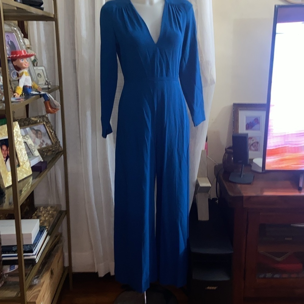 Stella McCartneyRotal Blue V-Neck Wide Leg Jumpsuit - Picture 6 of 14